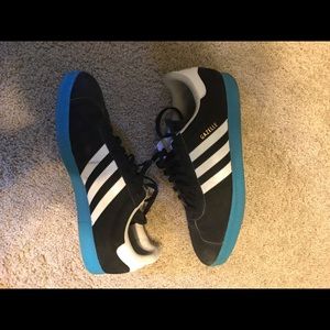 Adidas gazelle black with blue sole size 13